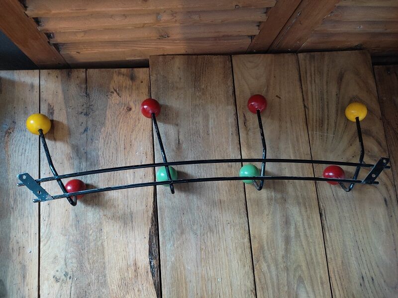Coat rack patinated metal year 50 8 hooks balls wood dp 112261
