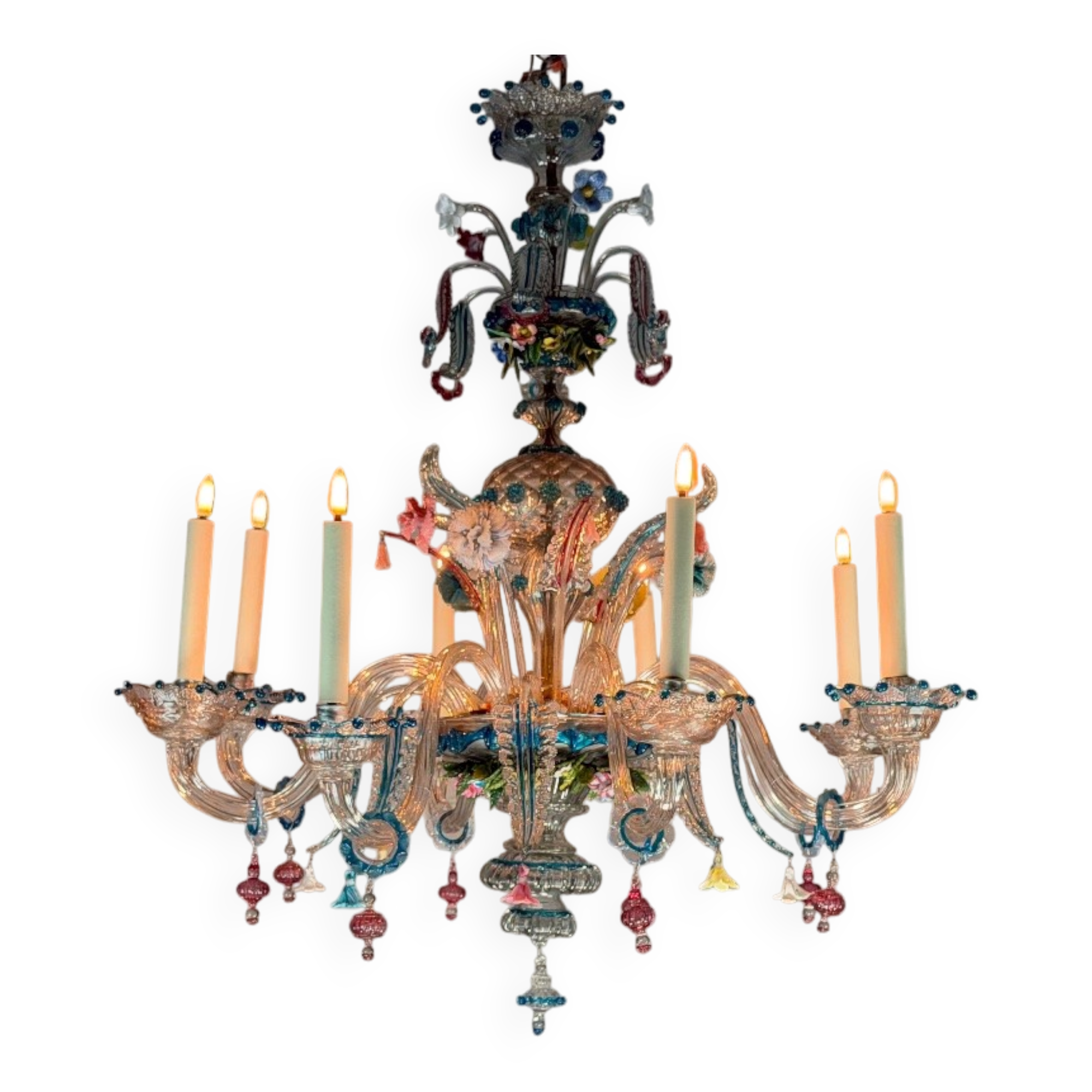 Lustre vénitien en verre de Murano multicolore, vers 1880