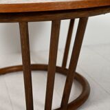 Scandinavian round bamboo and copper coffee table