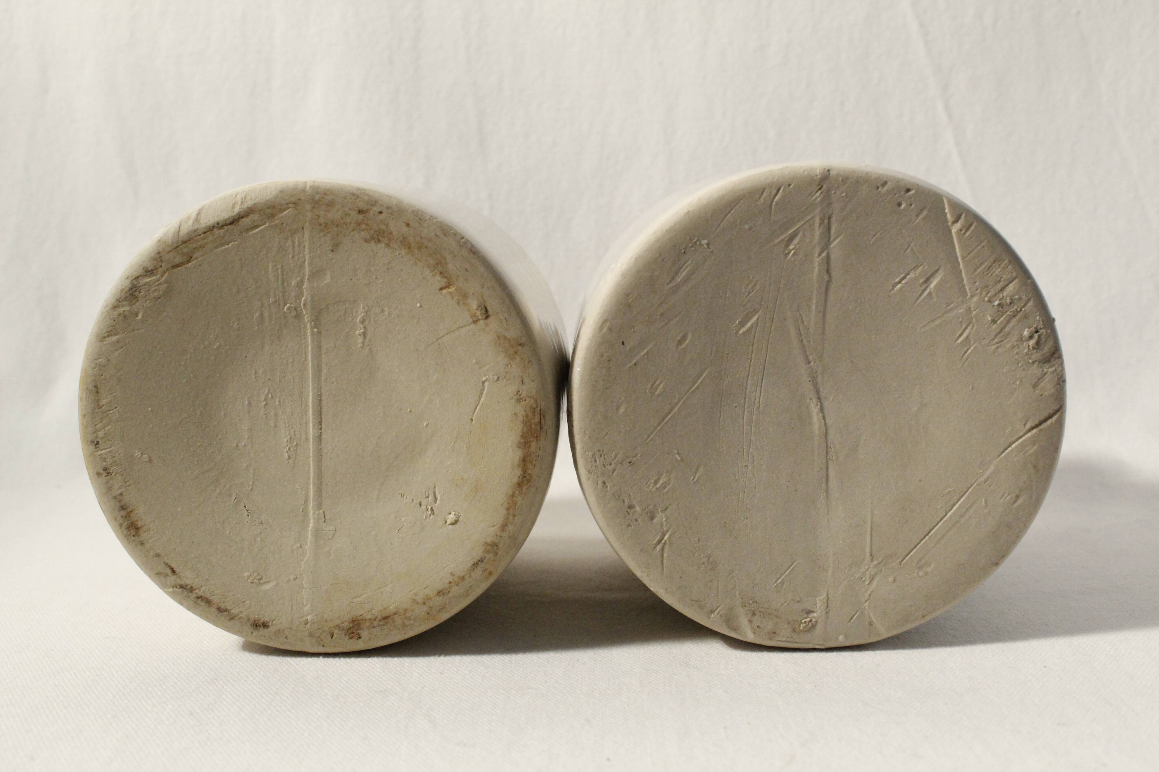 Vintage LAB-Lagny mustard pot in beige glazed stoneware (x2)