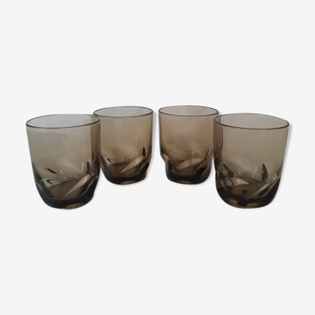 Set of 4 vintage 70s smoked glasses