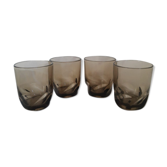 Set of 4 vintage 70s smoked glasses