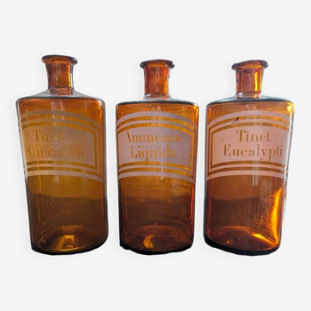 Ancien flacon bouteille pharmacie/apothicaire  verre soufflé ambré début 20 ème
