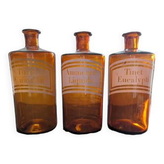 Ancien flacon bouteille pharmacie/apothicaire  verre soufflé ambré début 20 ème