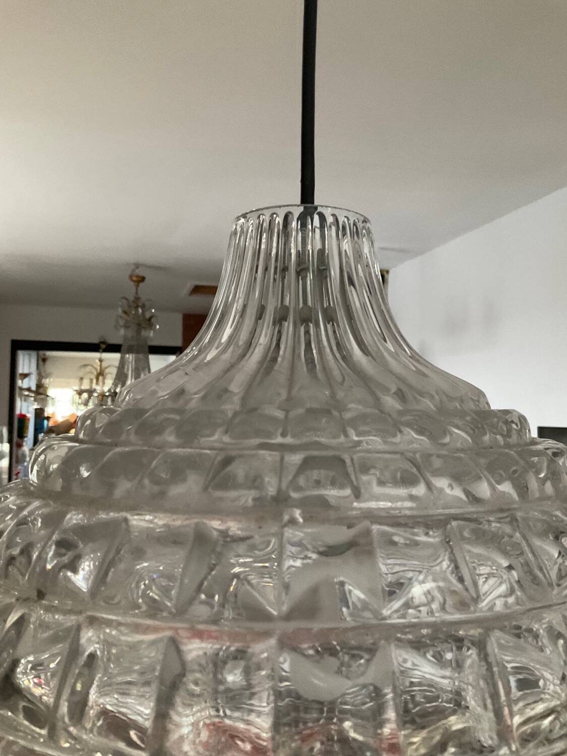Vintage pendant light from the 70s in molded glass