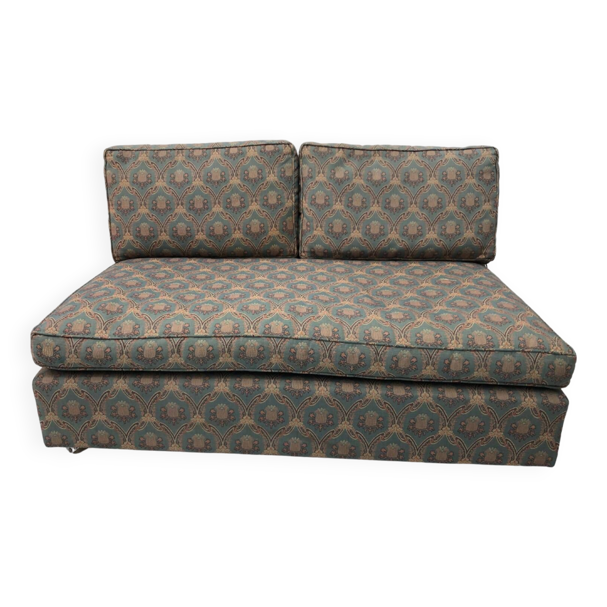 Low Tuxedo Two Seater Sofa On Wheels Mid Century Modern Settee 1960s Multicolour