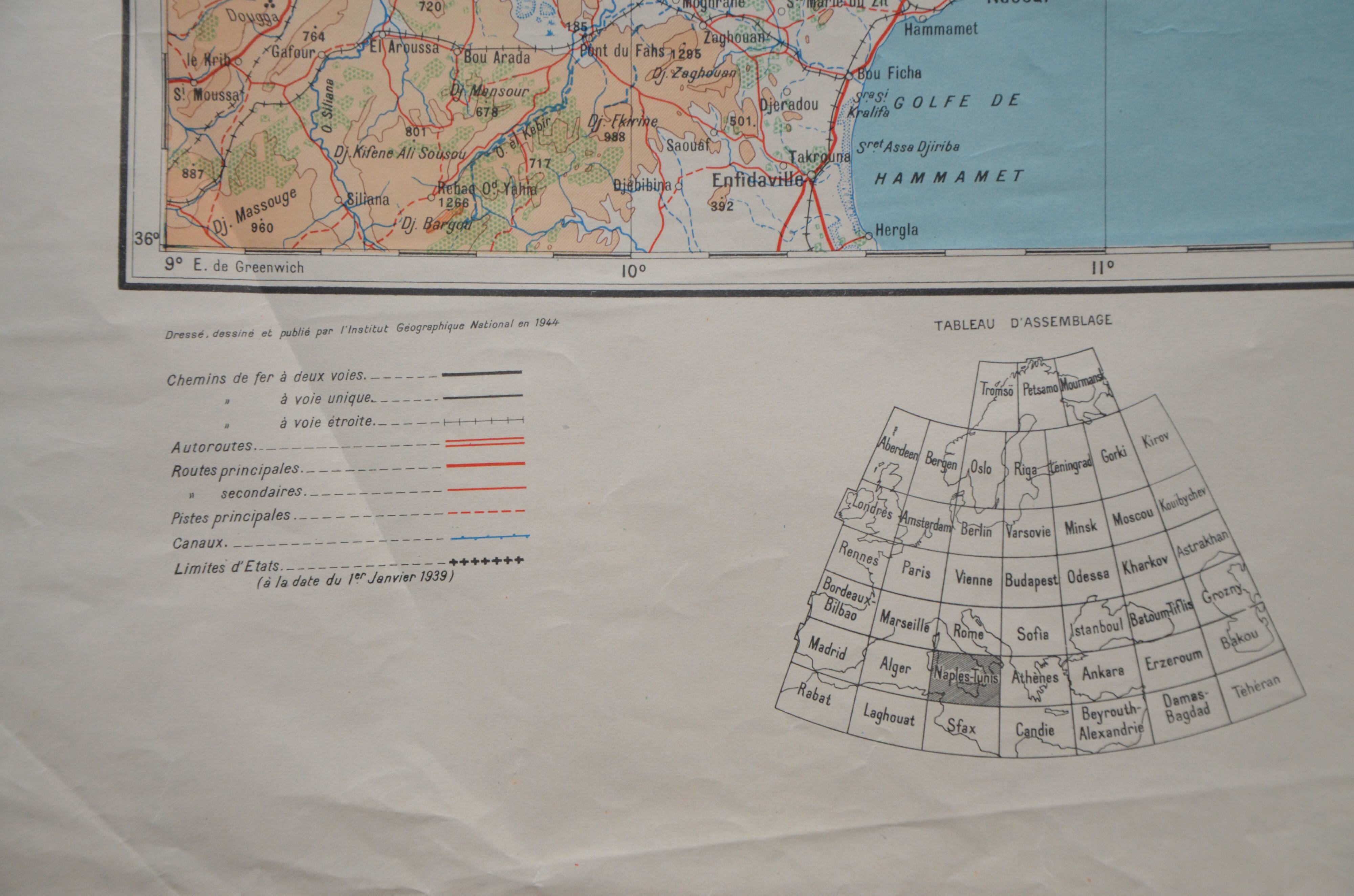 Map IGN vintage Naples-Tunis