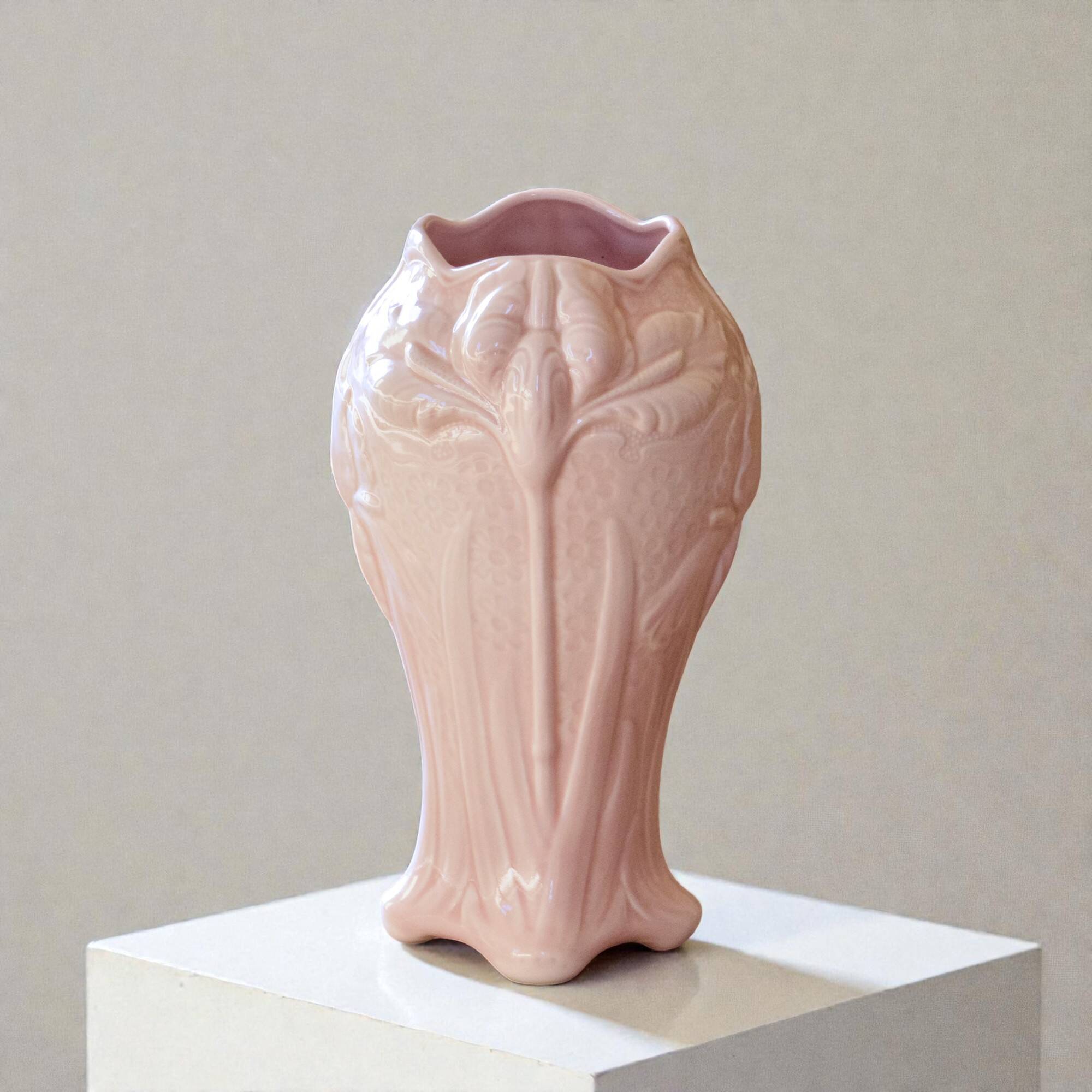 Large antique Art Nouveau majolica vase signed Salis-les-Bains