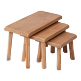 Set of Three Mid-Century Blonde Oak Nesting Tables