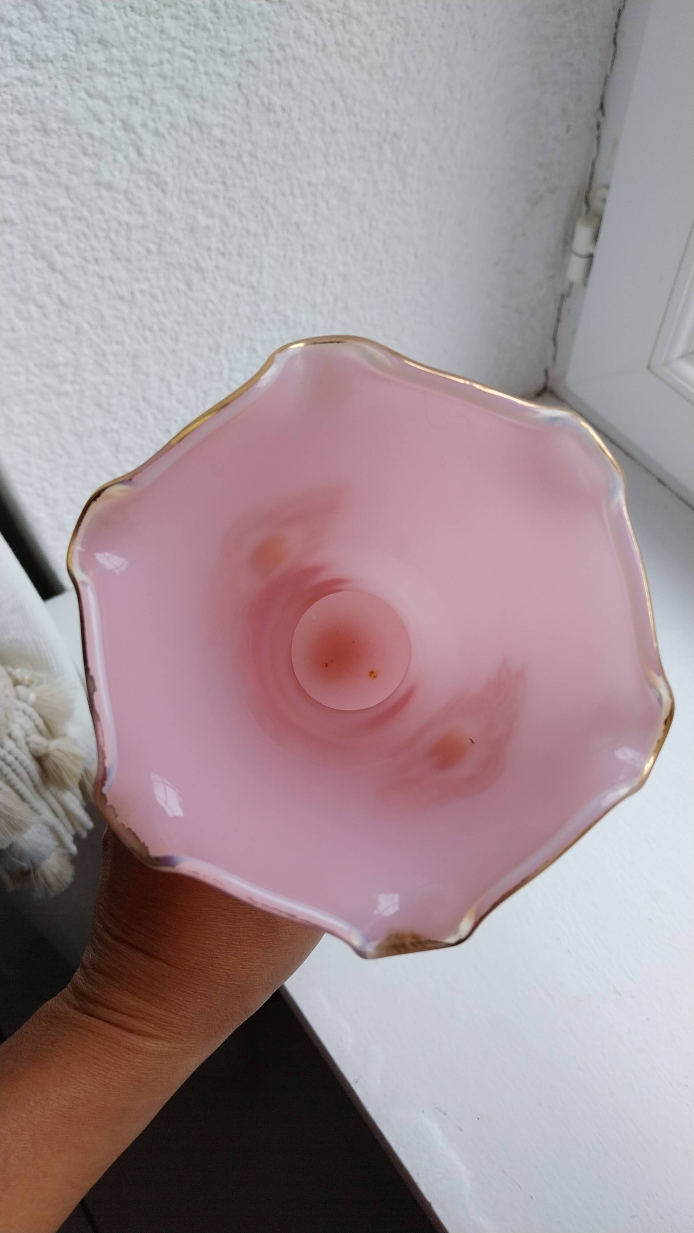 Opaline pink vase with cameo and gilding, 35cm
