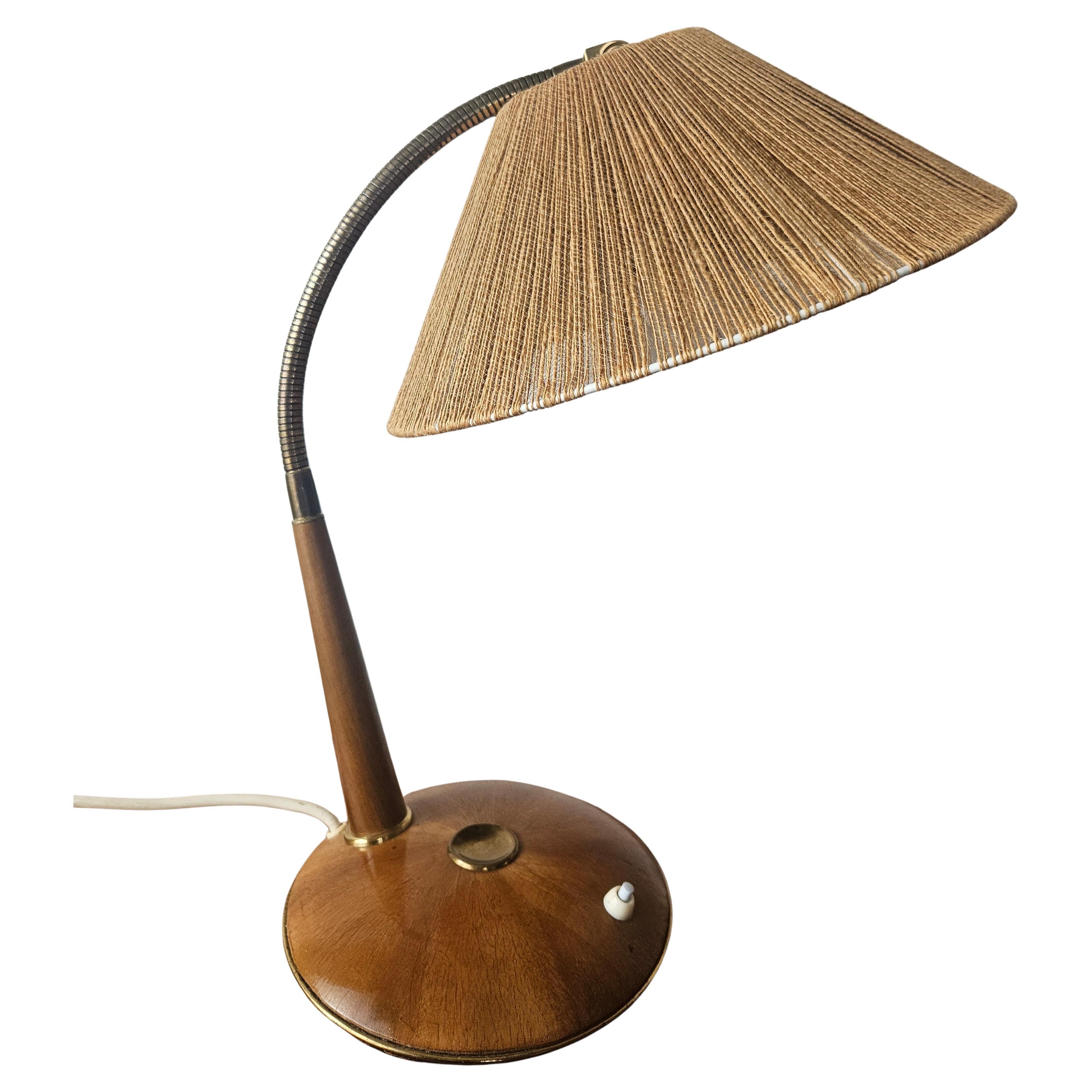 Rare table lamp Temde, teak and sisal, Switzerland, 1960s