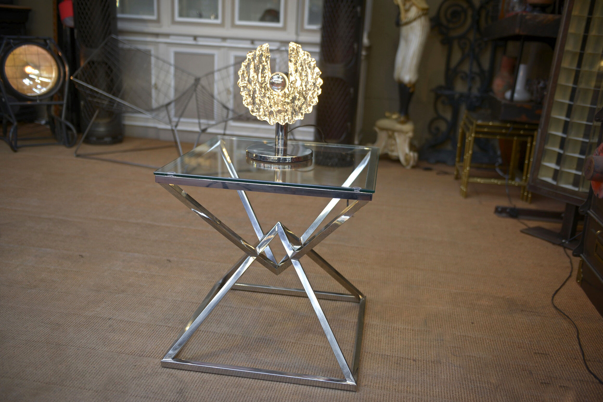 Lamp design chrome metal and glass 1970