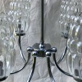 6-branched chrome chandelier & glass lampshades