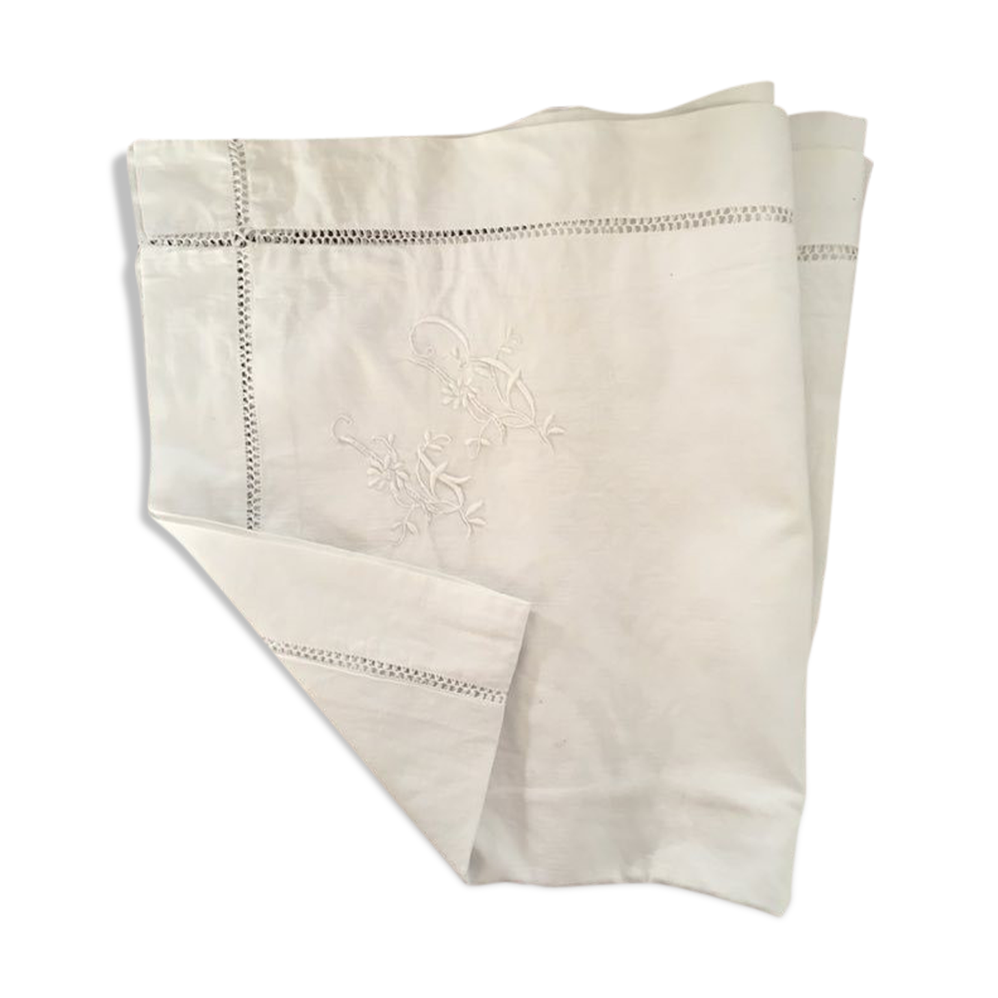 Old pillow taie in L B monogrammed cotton.