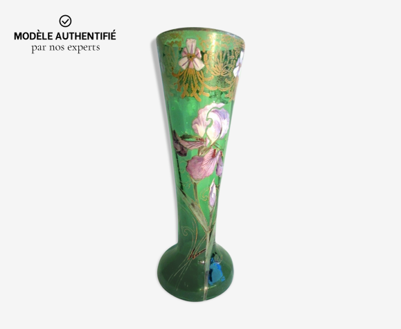 Vase "printemps" art nouveau verre émaillé Legras d'iris violets et  dentelle or | Selency