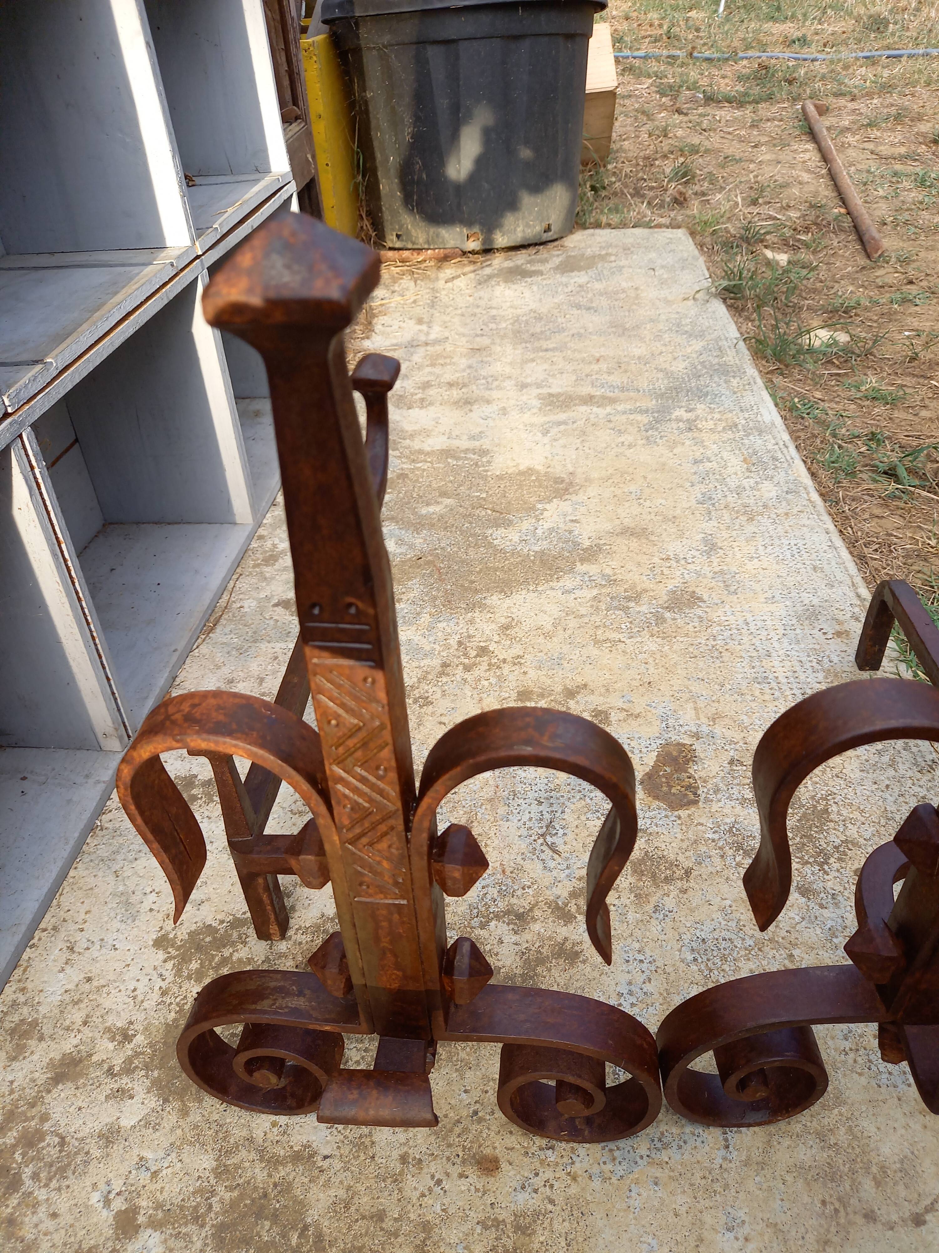Pair of old wrought iron chenets