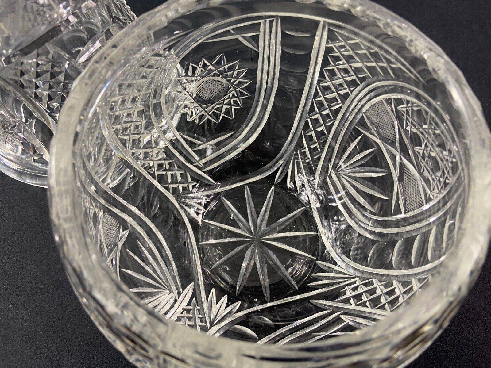 Large covered pear-shaped jar in Bohemian cut crystal