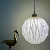 Vintage origami globe pendant lamp in white opaline