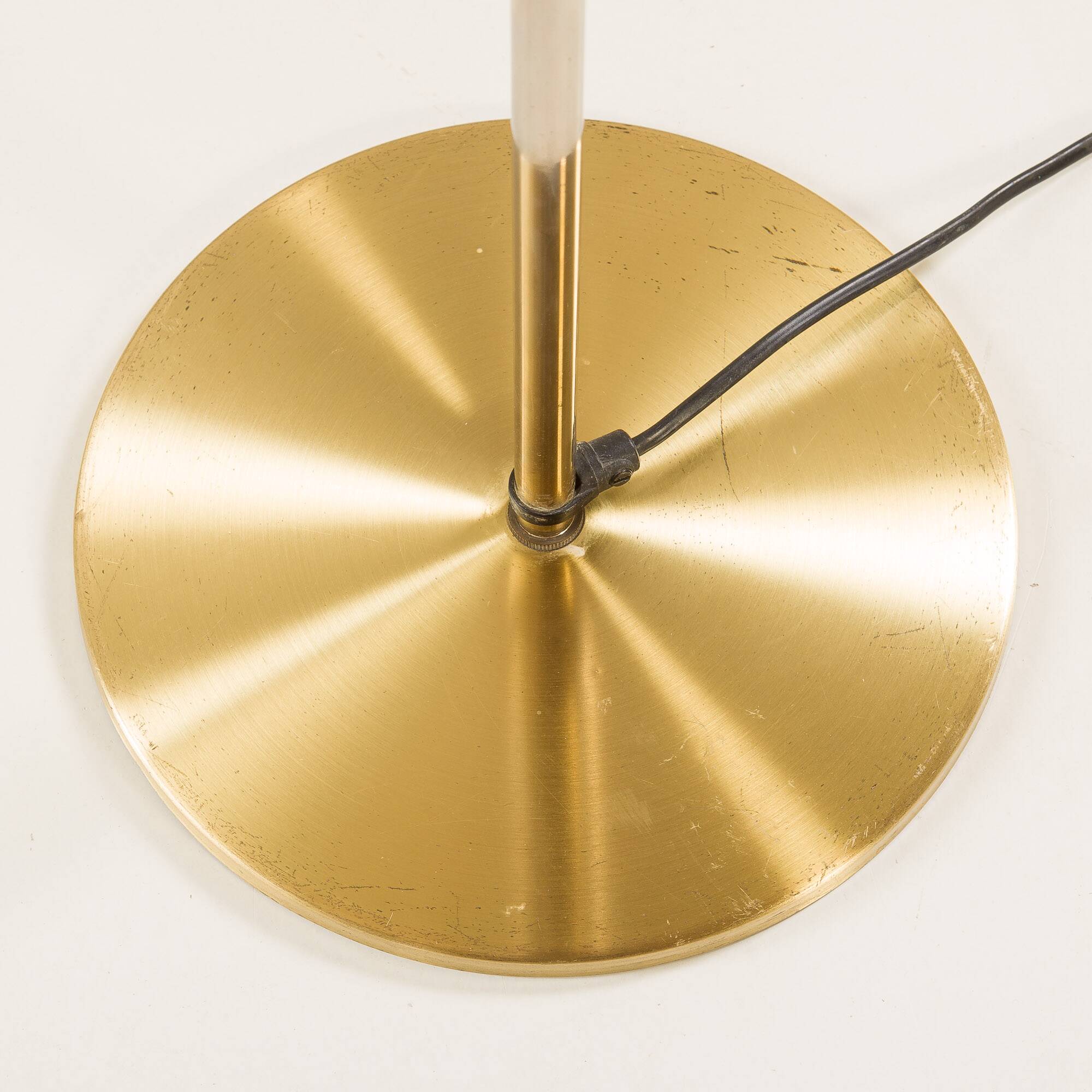 Danish brass floor lamp with Le Klint shade, 1970s
