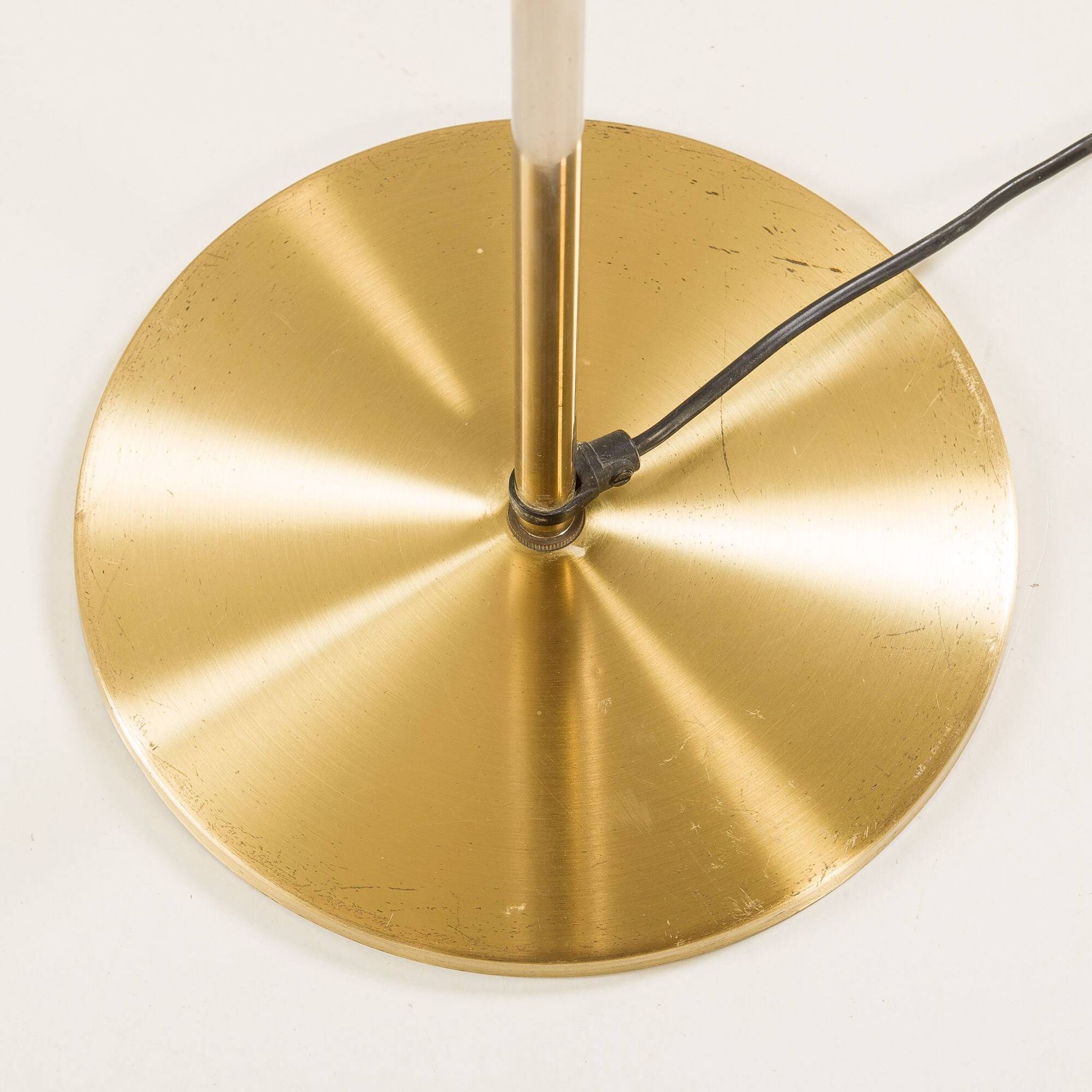 Danish brass floor lamp with Le Klint shade, 1970s