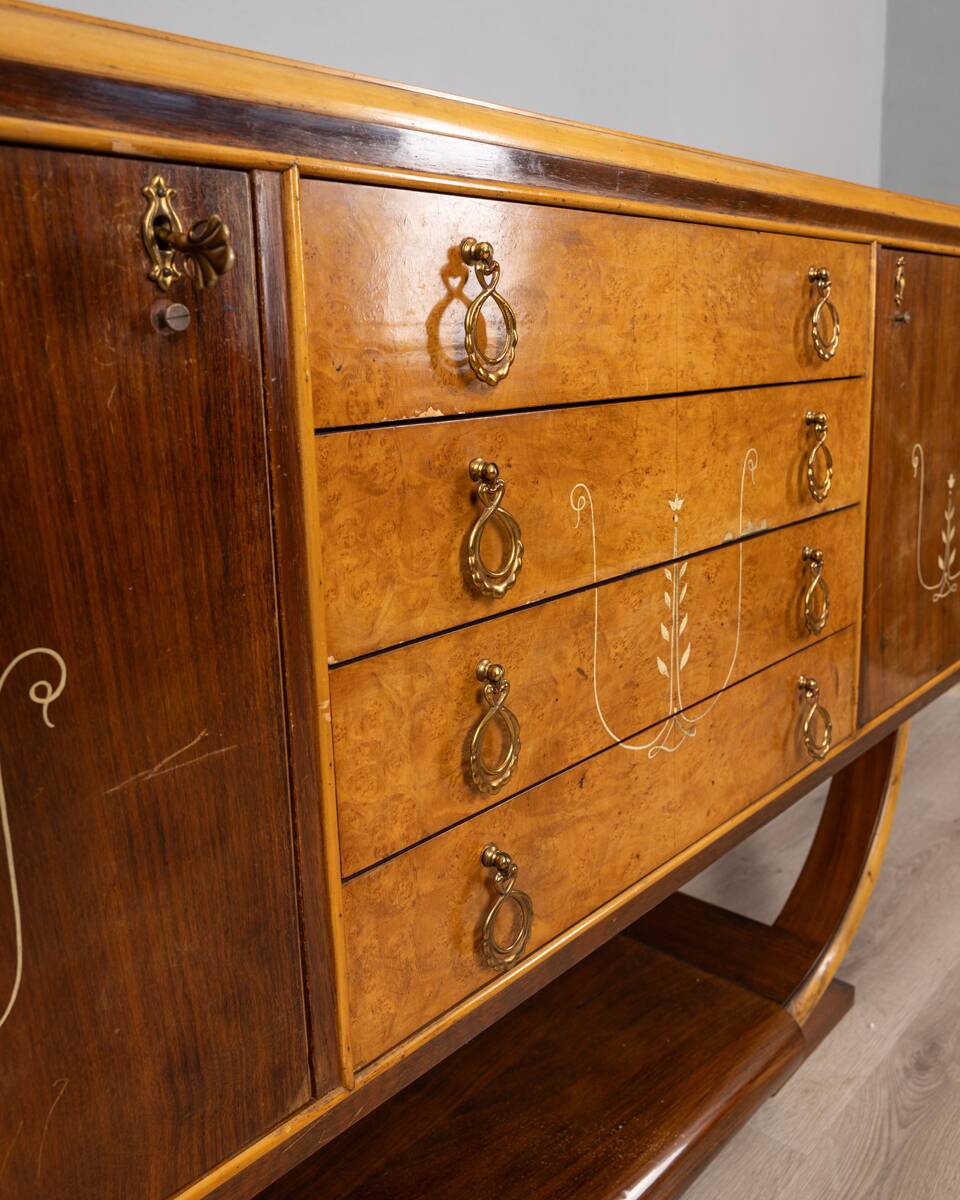 SIDEBOARD VINTAGE 30'S SIDEBOARD IN WOOD AND GLASS ITALIAN ART DECO DESIGN