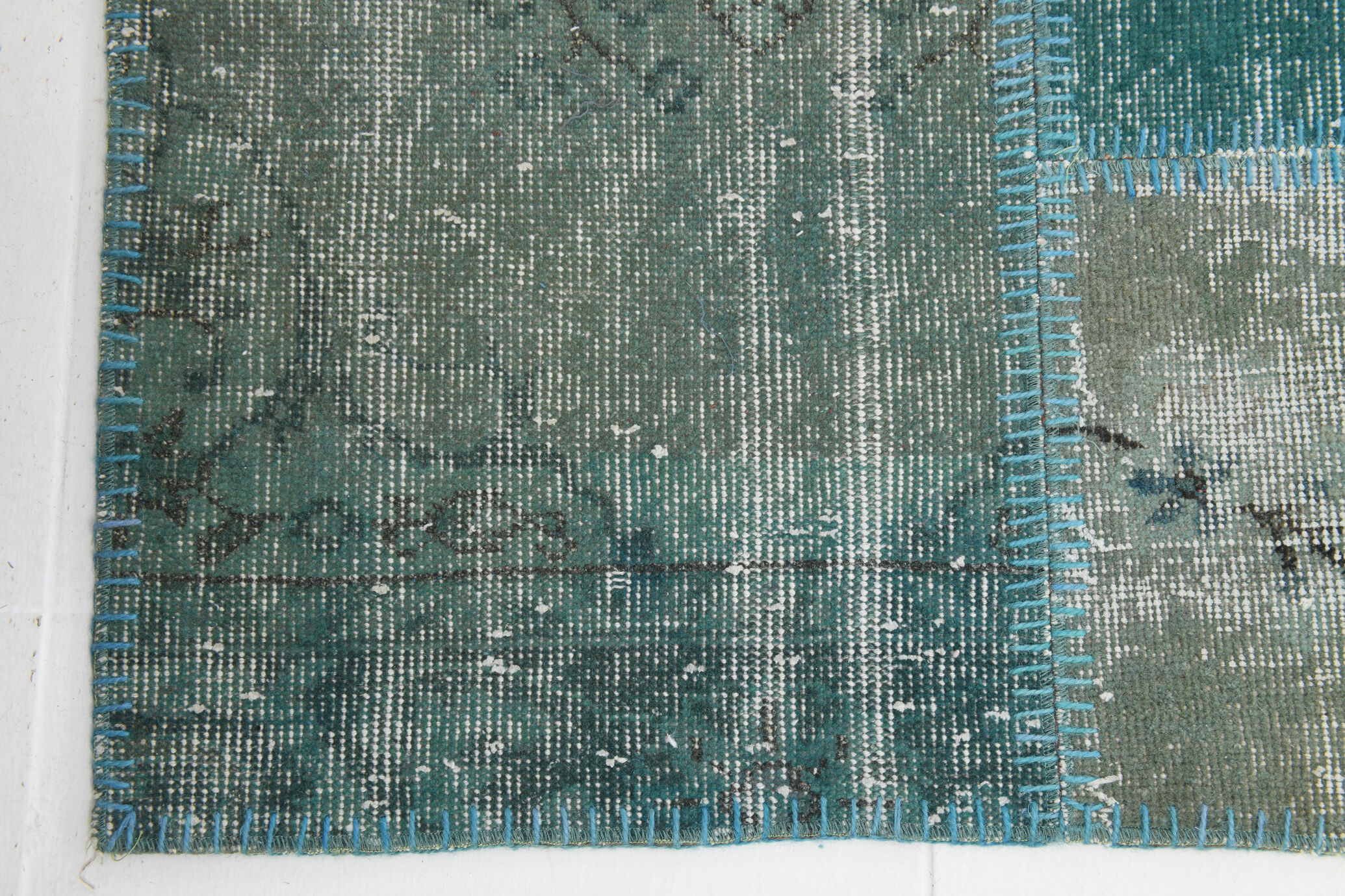 7x10 Green Vintage Patchwork Rug 300x210Cm