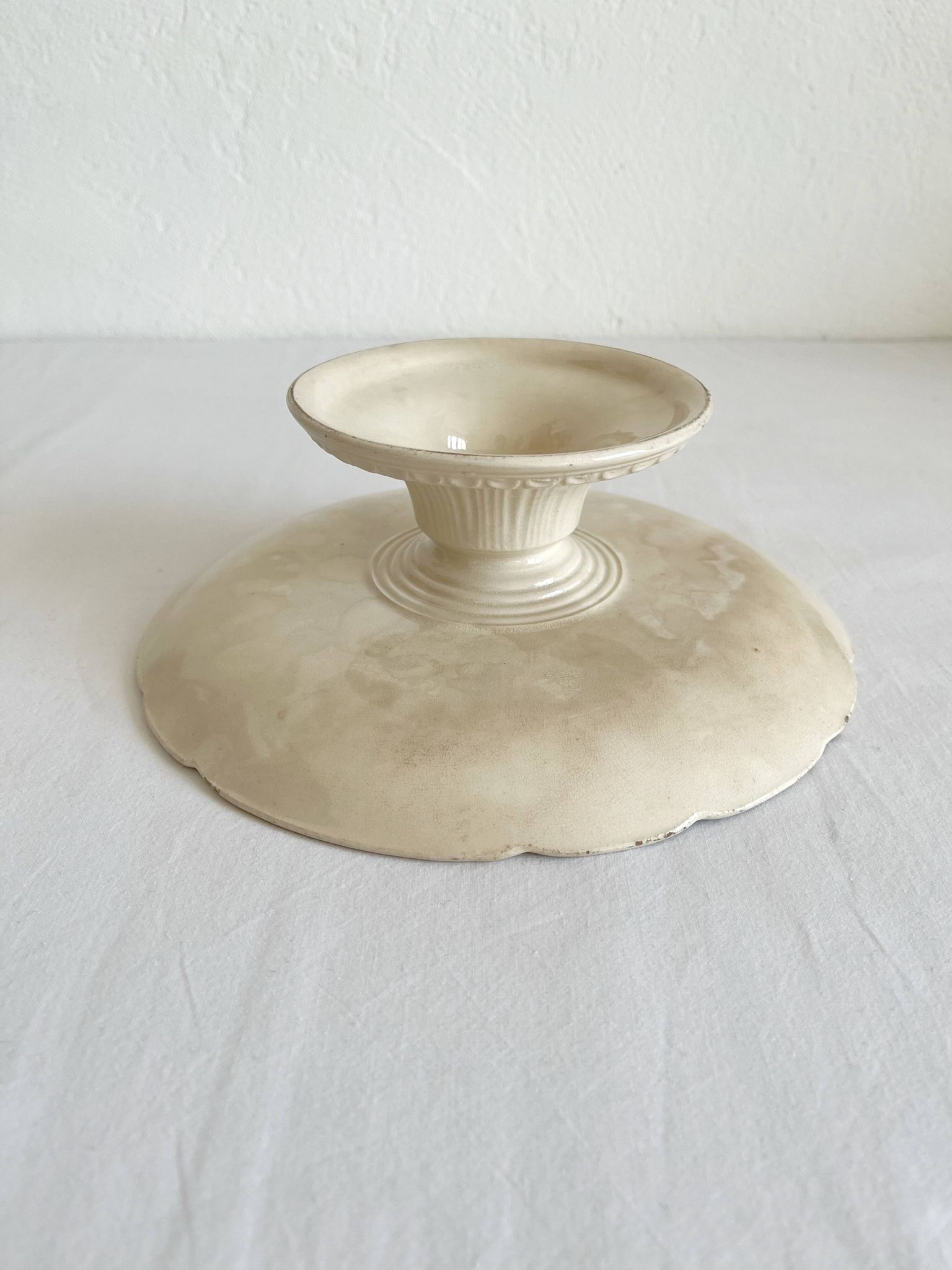 Antique compotier in slip decoration of chrysanthemums Onnaing late nineteenth