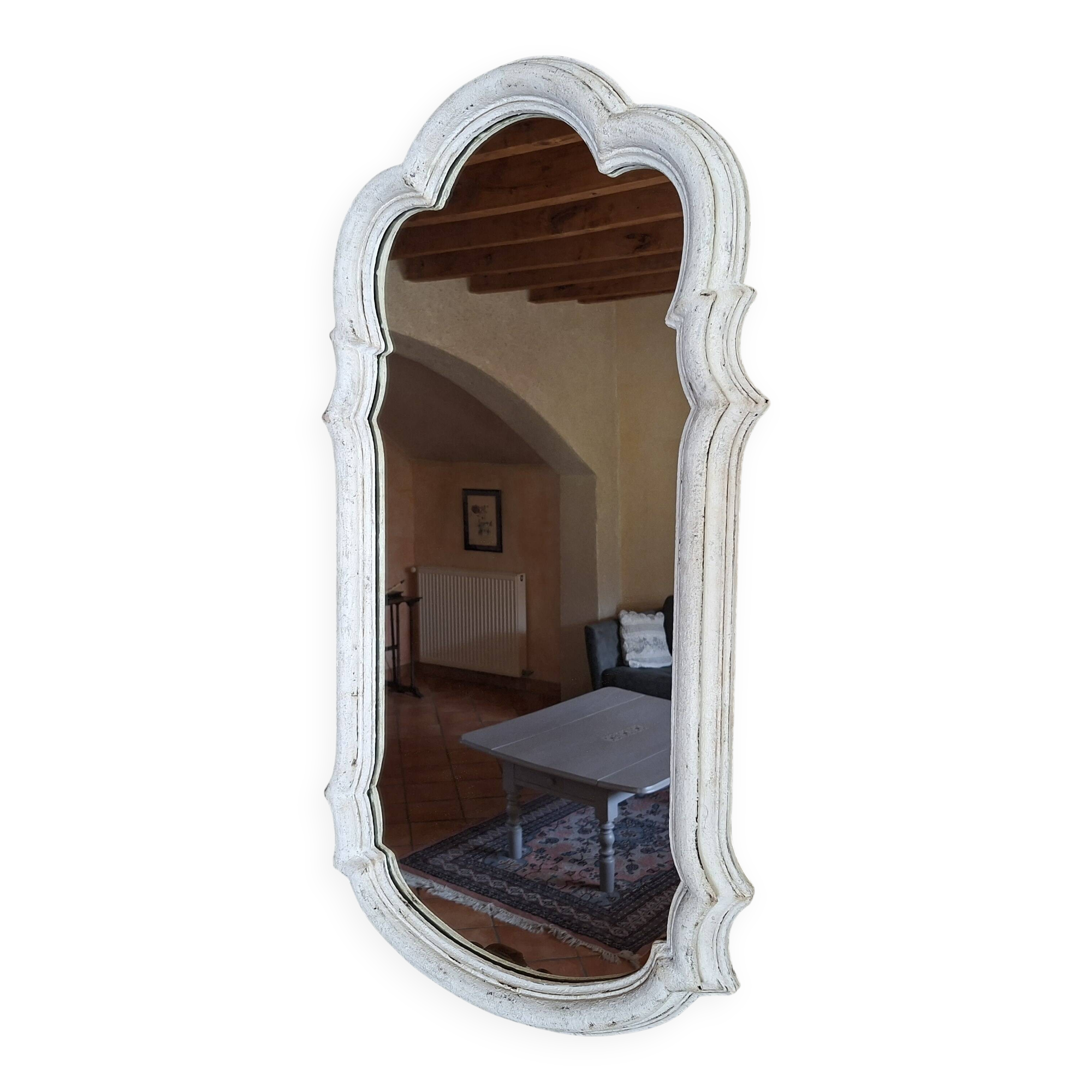 White patinated baroque mirror