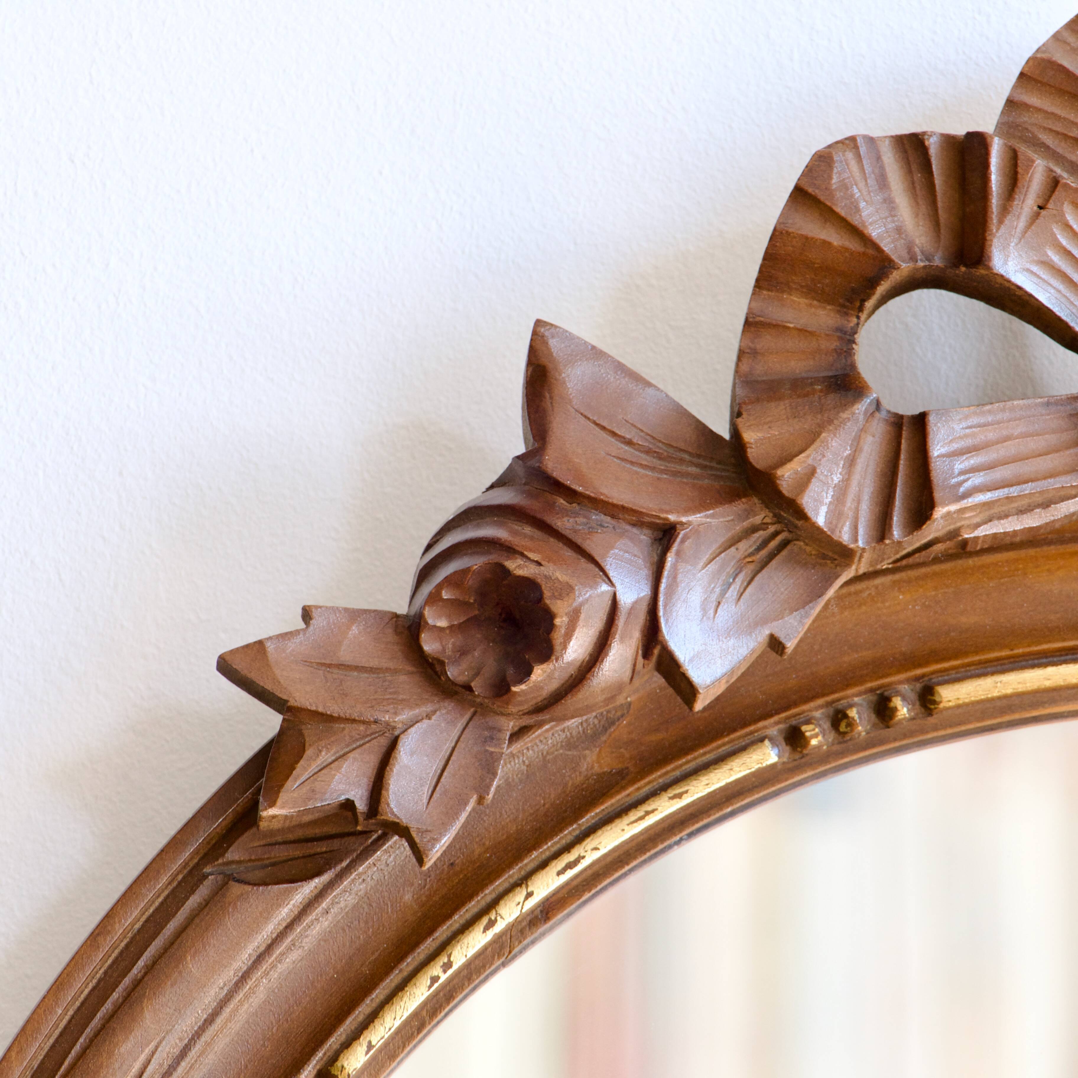Gustavian knot hand carved oval wooden mirror