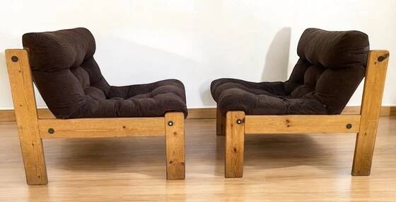 Pair of Neapel cotton and wood fireside chairs, circa 1960