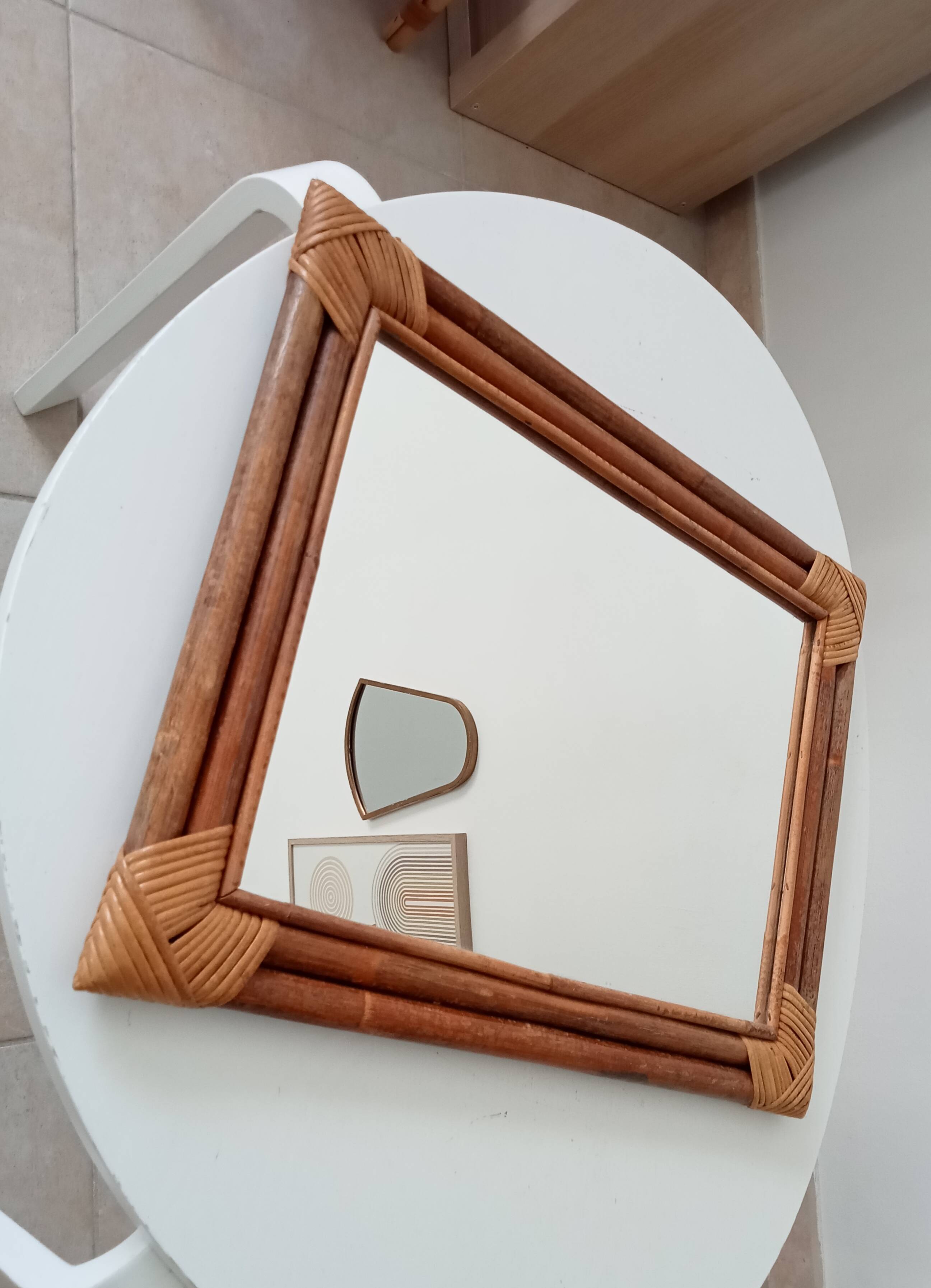 Vintage bamboo and rattan mirror from the 60s/70s, 50*40 cm.