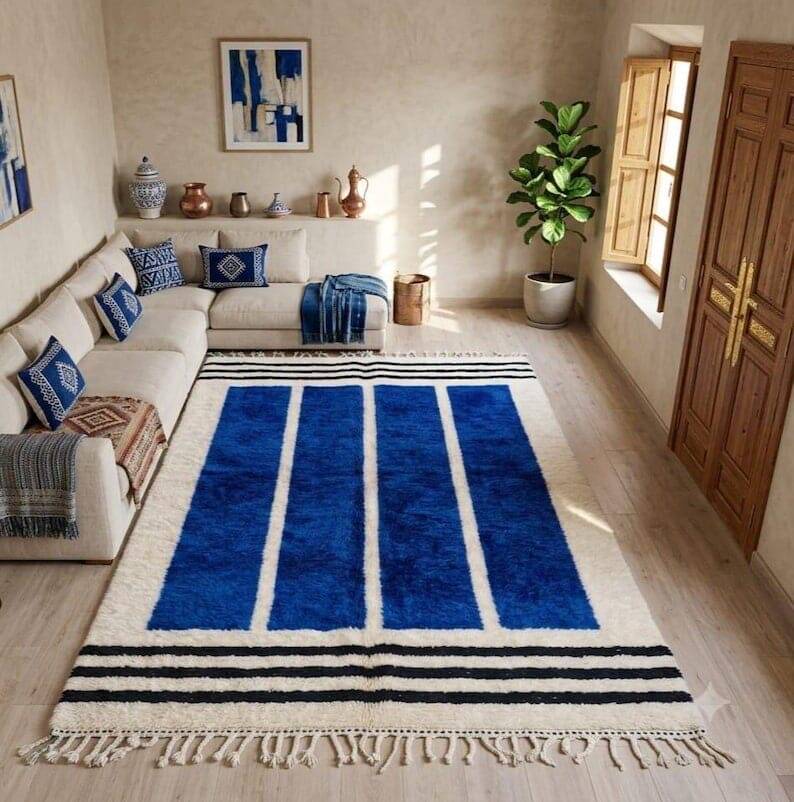 Handwoven natural wool rug, traditional size 3/4 m custom-made.