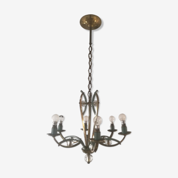 Chandelier in brass and glass