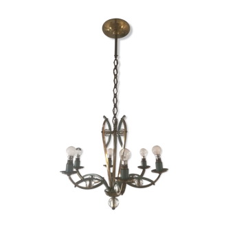 Chandelier in brass and glass