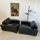 Lot 2 roche bobois designer leather armchairs 80s vintage custom aviator shape