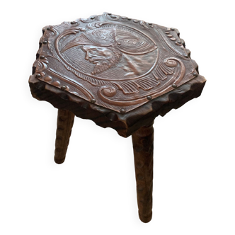 Tabouret hexagonale colonial sculpté