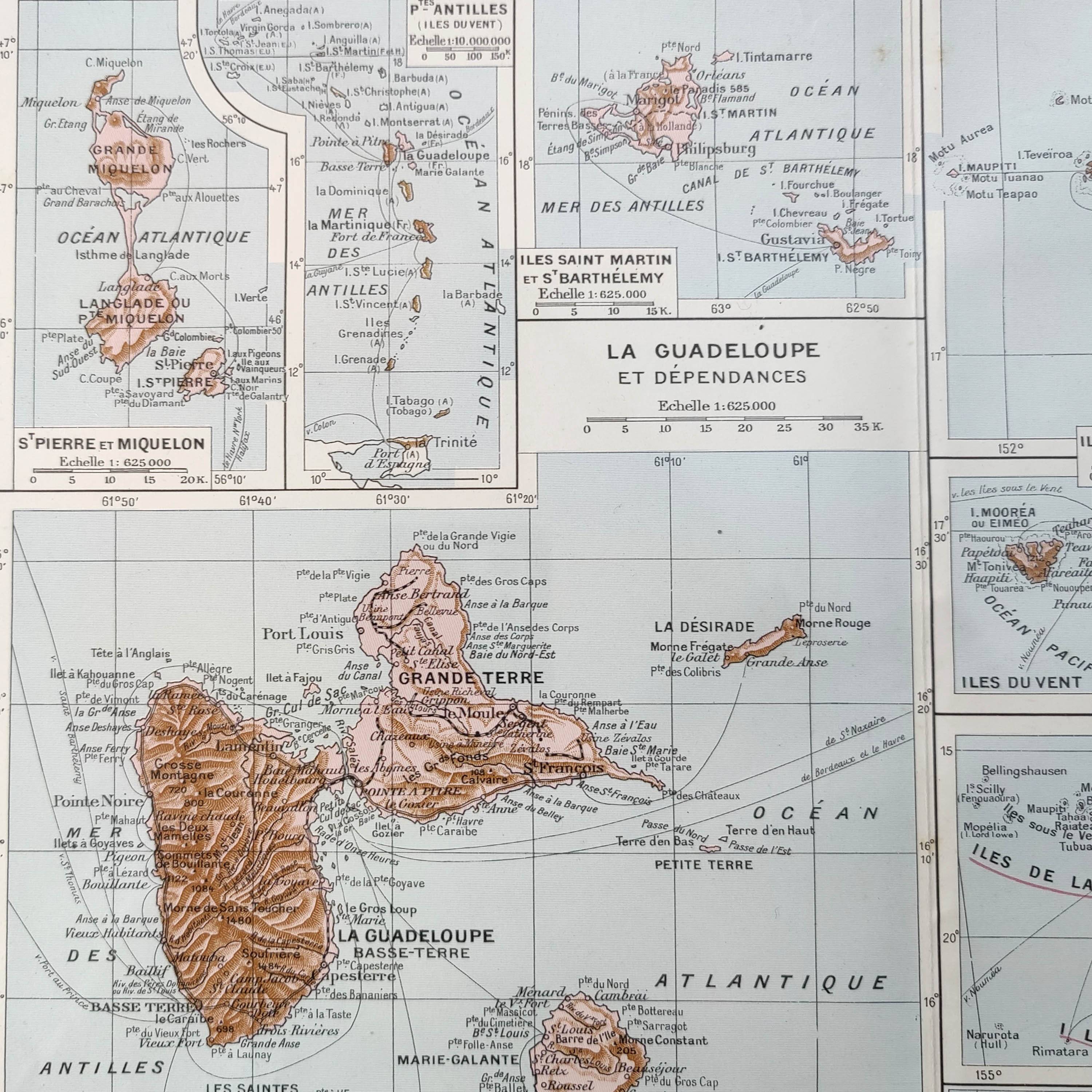 Old map of French overseas departments in 1950 43x43cm