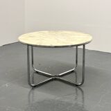 Vintage round marble dining table with tubular frame base