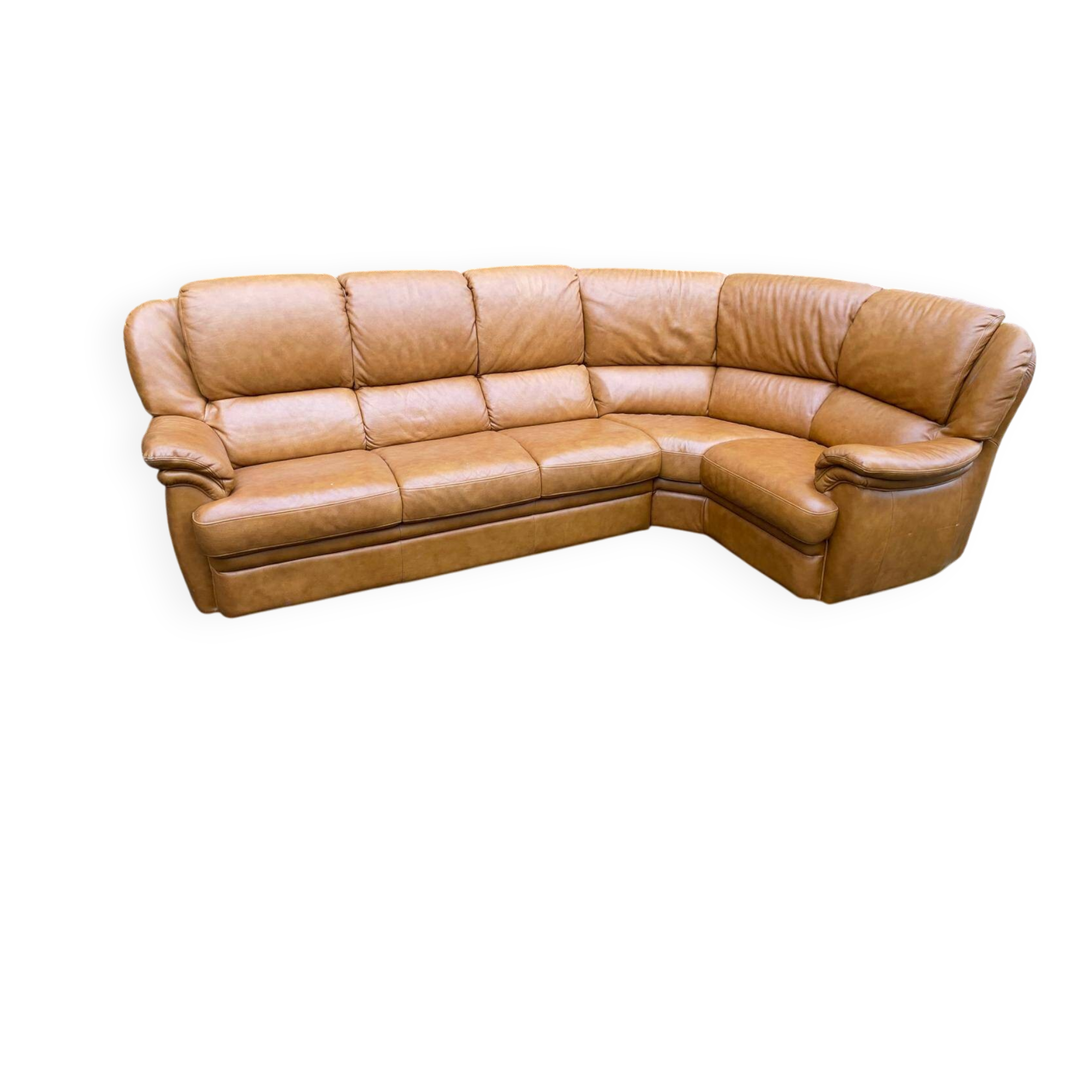 Large 6-seater corner sofa in cognac brown genuine leather