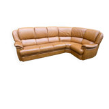 Large 6-seater corner sofa in cognac brown genuine leather