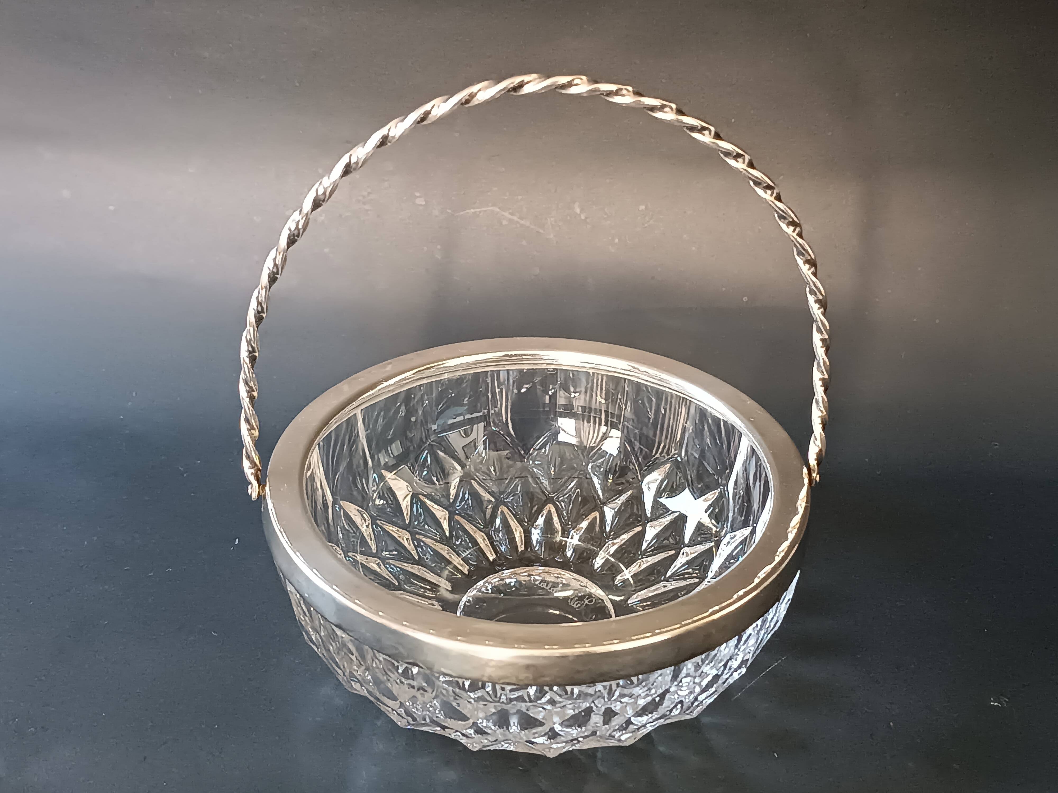 Cut crystal bowl, silver-plated metal mount, Val Saint Lambert