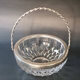 Cut crystal bowl, silver-plated metal mount, Val Saint Lambert