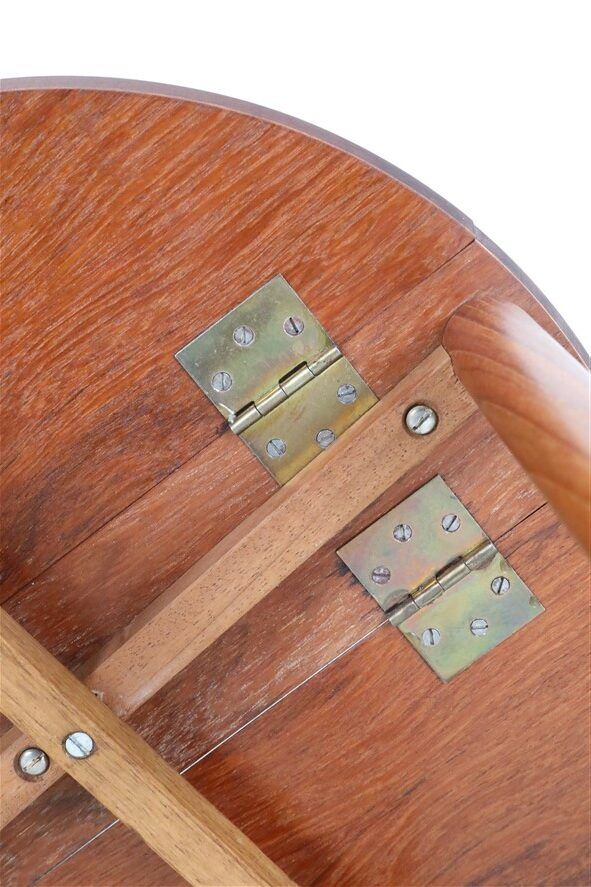 Set of 2 round mid-century teak side tables by Carlo Jensen for Poul Hundevad, 1960s, Danish modern design, foldable