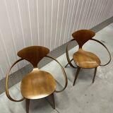 Set of 2 Cherner Norman Designer Armchairs in Solid Walnut
