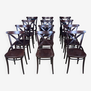 Lot de 12 chaises bistrot Ton modèle Joséphine bois foncé