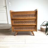 Commode bois et rotin