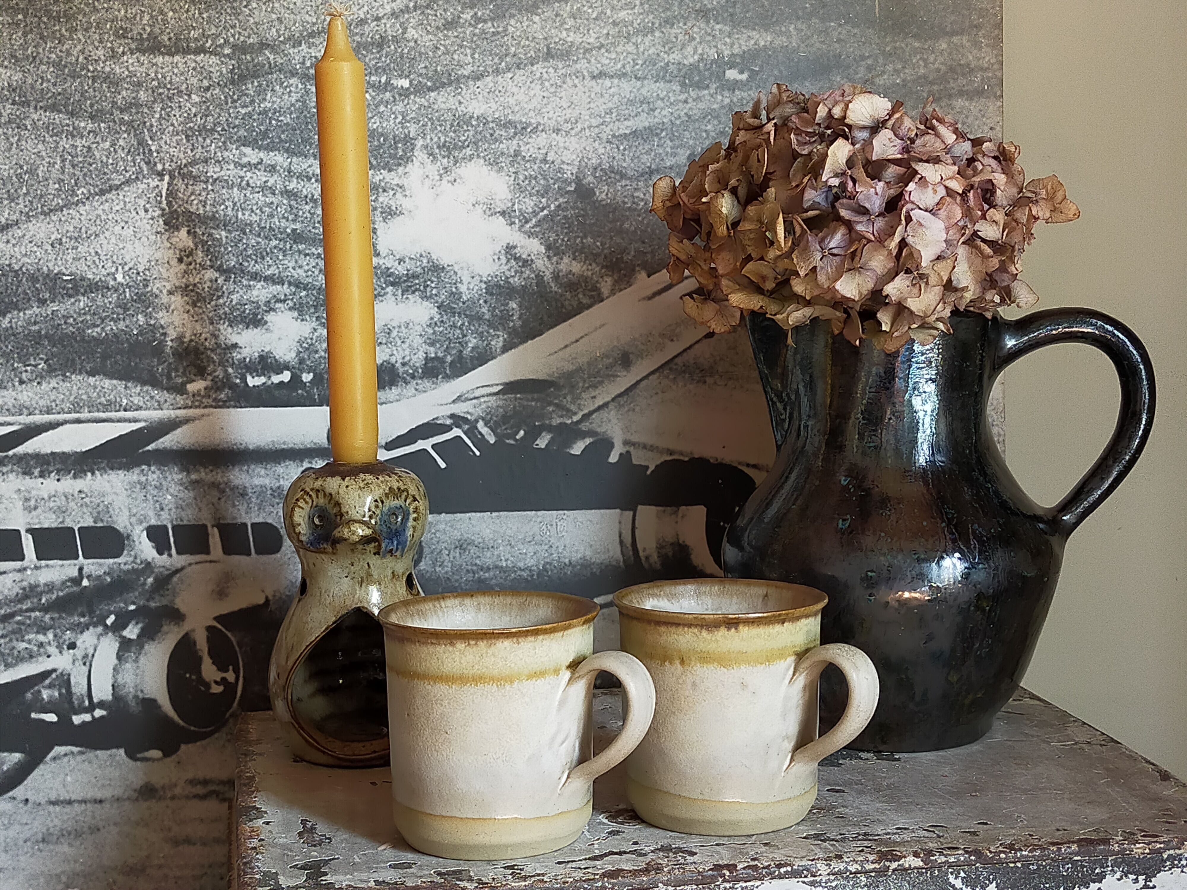 Candlestick "nice" ceramic potter vintage enamelled sandstone