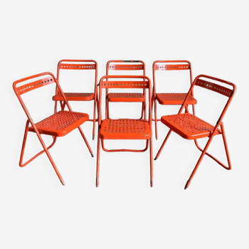 Lot de 6 chaises métalliques vintages Plichaise par Souvignet - Années 60