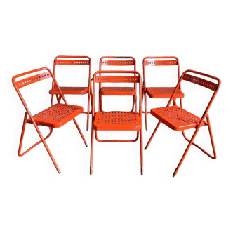 Lot de 6 chaises métalliques vintages Plichaise par Souvignet - Années 60
