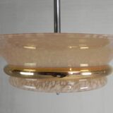 Art Deco suspension with cloudy glass shade and gold band, 1930s